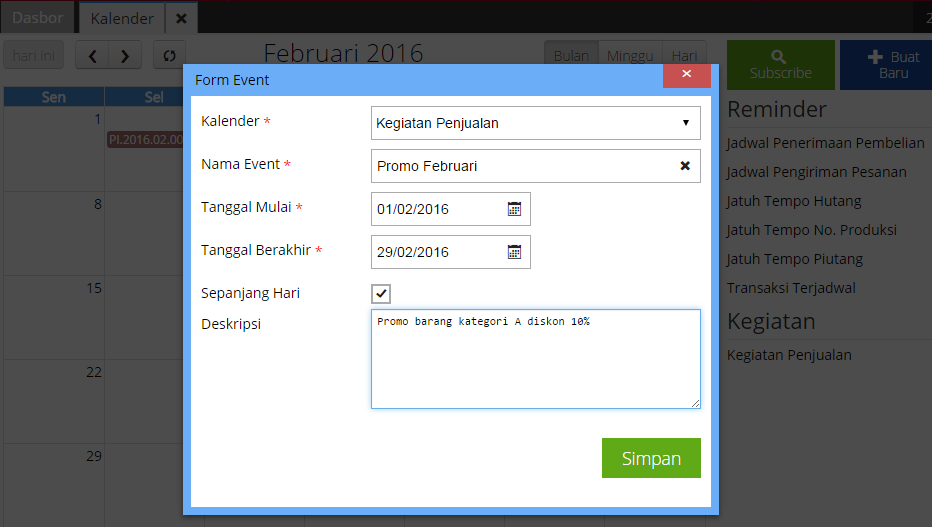 Cara Membuat Jadwal di Fitur Kalendar Accurate Online 5